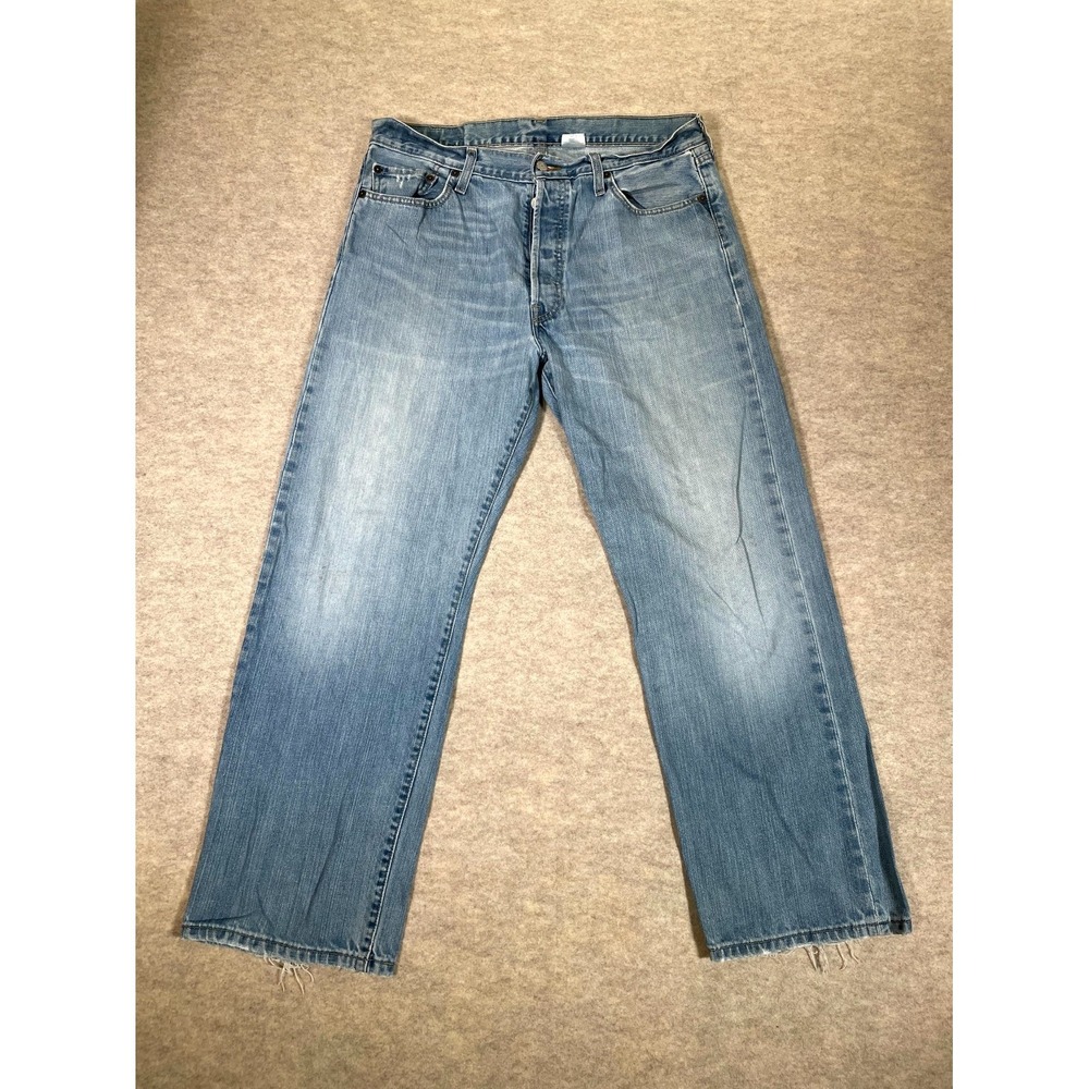 Levis 501 Original Fit Jeans Mens 36x30 Blue Whiskered Denim Cotton Medium Wash